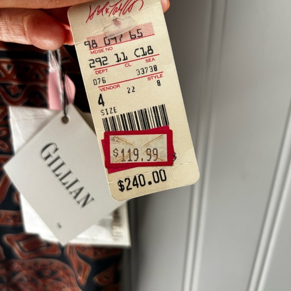 ⭐️ NEW Vintage 100% Silk Gillian Size 4 Black Brown Patterned Button Down Dress - Picture 10 of 11